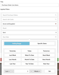 Flowlens cloud manufacturing CRM MRP software live dashboard reporting filter selection