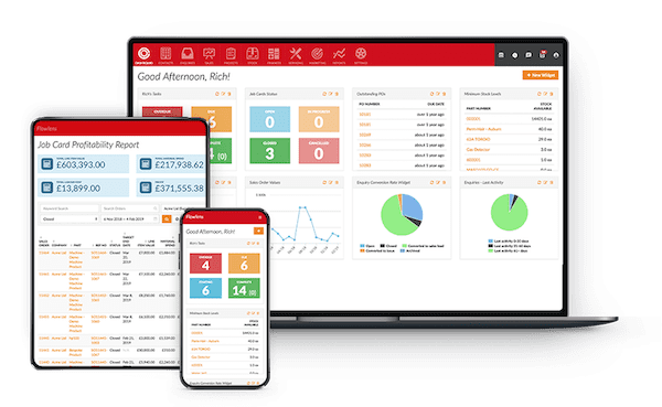 flowlens cloud manufacturing CRM and MRP software on different devices