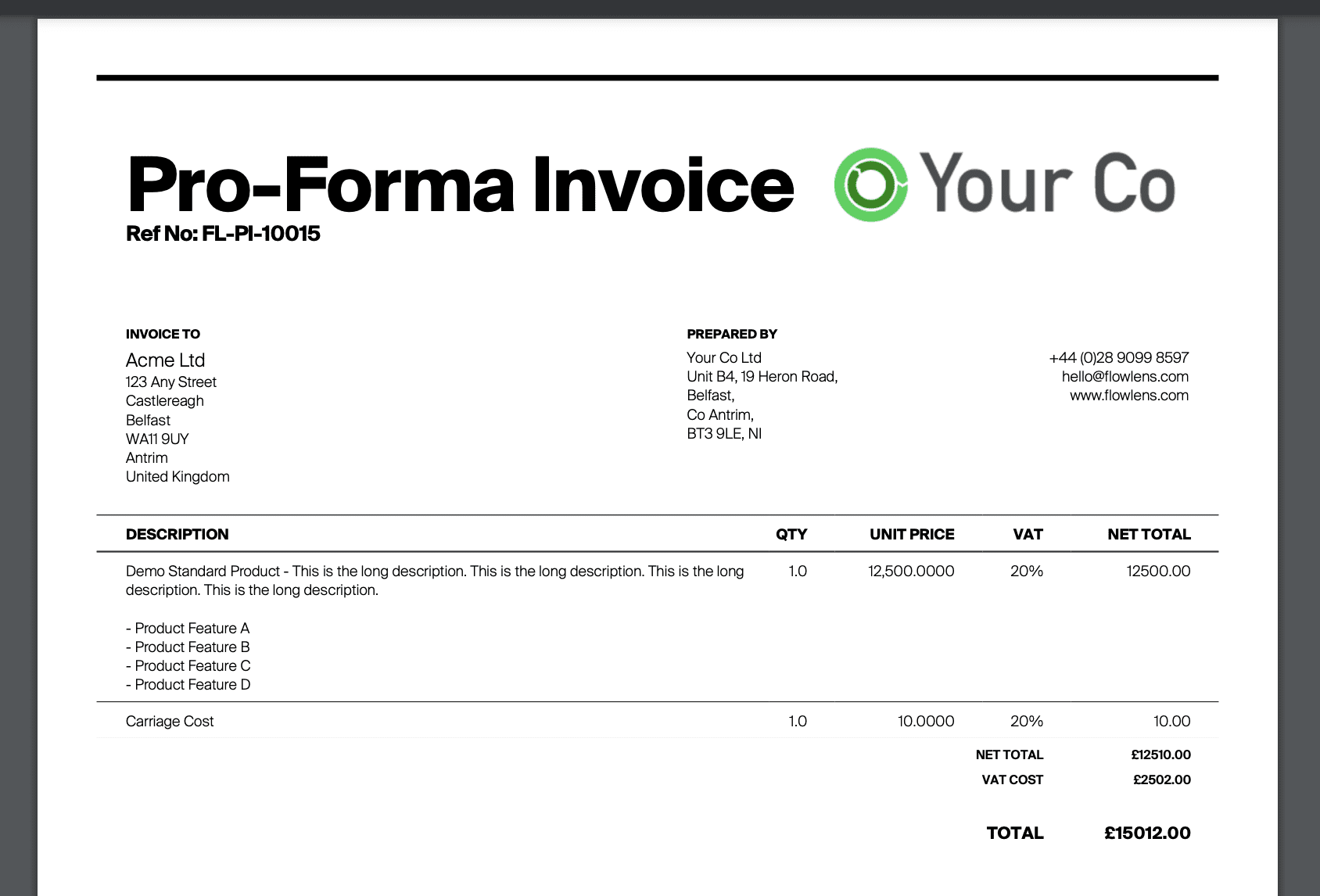 Pro-forma invoices