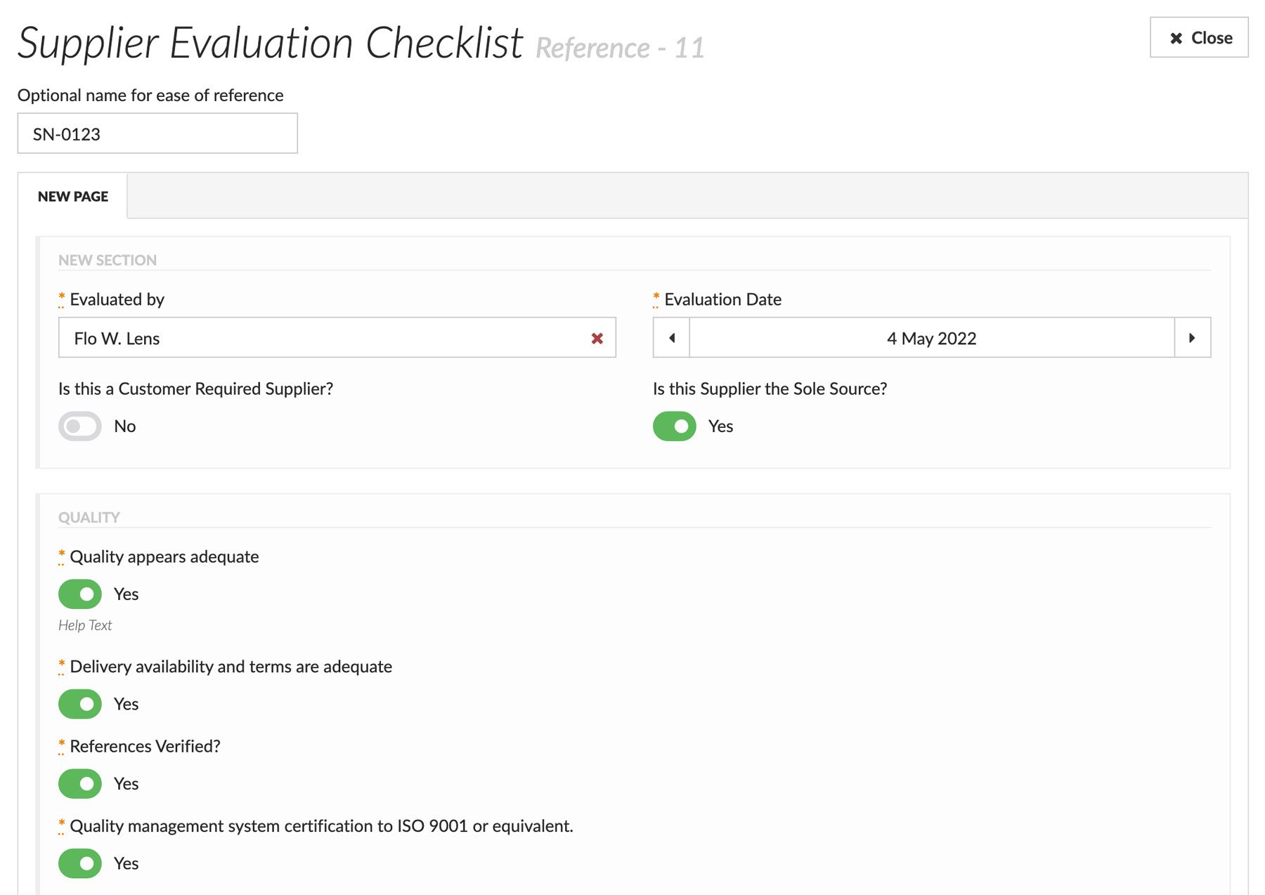 Supplier Evaluation Form